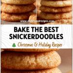 Stack of soft golden Snickerdoodle Cookies sprinkled with cinnamon, styled for Christmas baking.